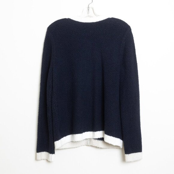 Talbots Cardigan Button Front Sweater Navy White Contrast Trim Cotton Wool Blend - Picture 3 of 13